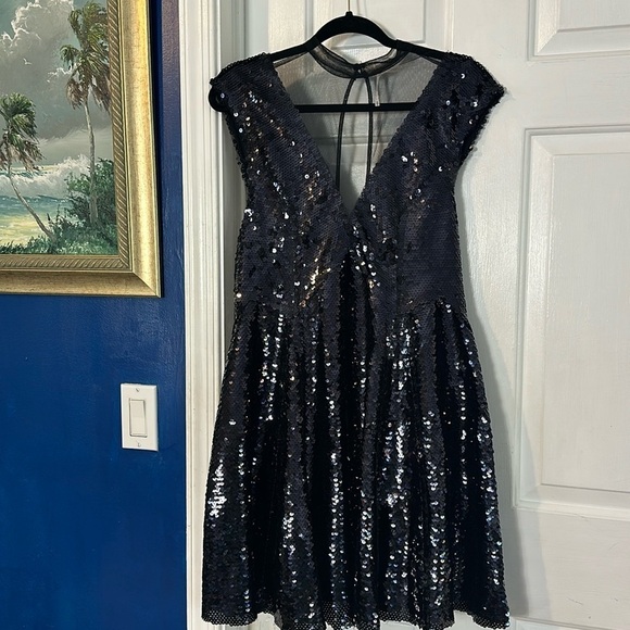 NWOT Women’s Free People Dance Till Dawn Black Sequin Fit & Flare Mini Dress - Picture 2 of 11
